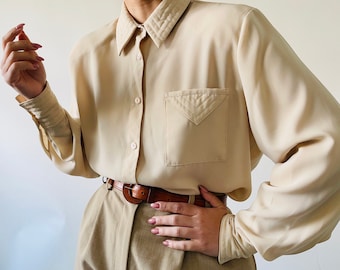 vintage silky beige button up blouse