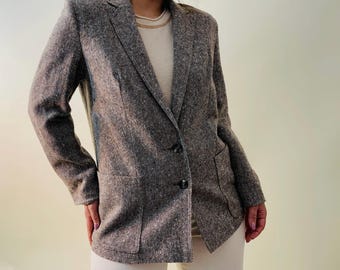 Vintage brown tweed wool blazer - angora blend - preppy  tailored jacket - XS petite