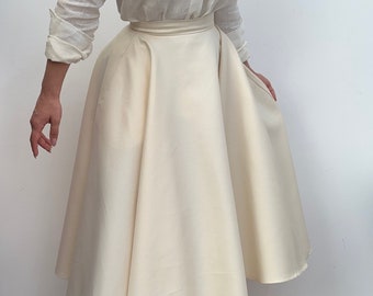 cotton circle midi skirt/ red cream brown grey denim skirt / full skirt/ pin-up style skirt/ elegant full skirt