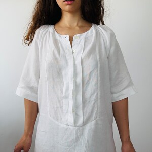 linen white tunic dress, line shirt dress image 2