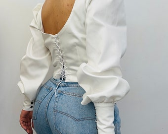 cropped puff sleeve top/ elegant top