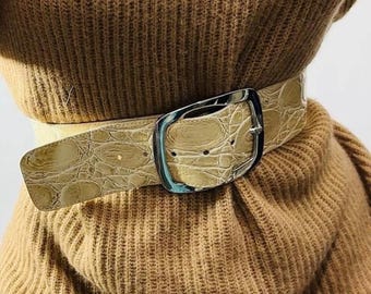 Yellow Faux Croc Belt With Silver Buckle Genuine Leather  display picture 1