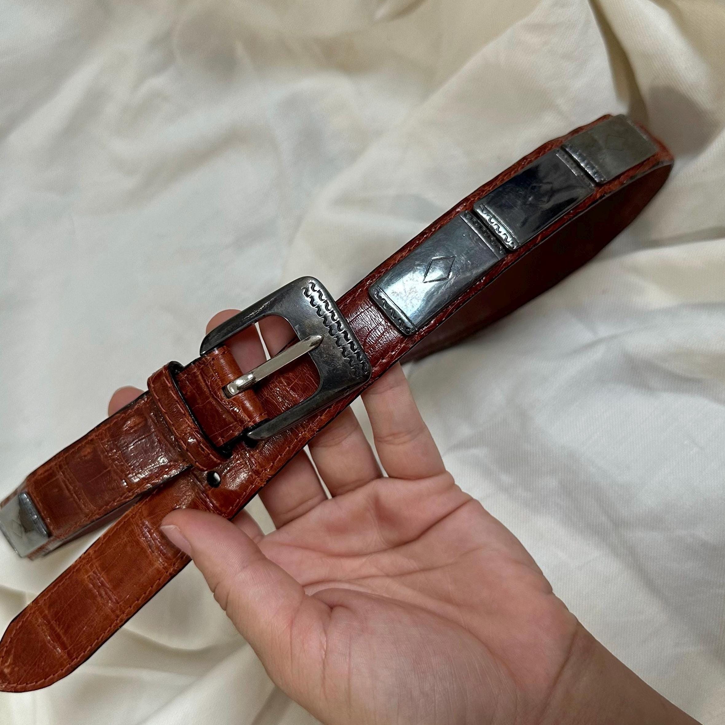 Unbranded Belt Womens Brown Croc Embossed Mixed Metal Western Boho S 27 Unbranded Leather Pink Belts for Women for sale | eBay main image 4