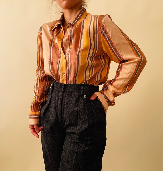 Vintage Etro pure silk striped yellow blouse, but… - image 7