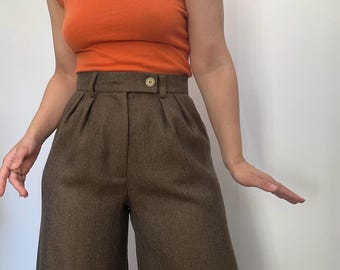 Wide-Leg Wool Trousers – High-Waisted Tailored Pants – Pleated Fall/Winter Trousers – Made to Order