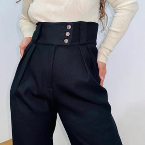 Wool Straight Leg Pleated Trousers/ High Waisted Office Wool Straight Leg Pleated Trousers/ High Waisted Office