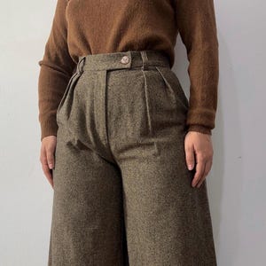 Wool Linen or Cotton High Waisted Trousers/ Cream Brown Wool Linen or Cotton High Waisted Trousers/ Cream Brown