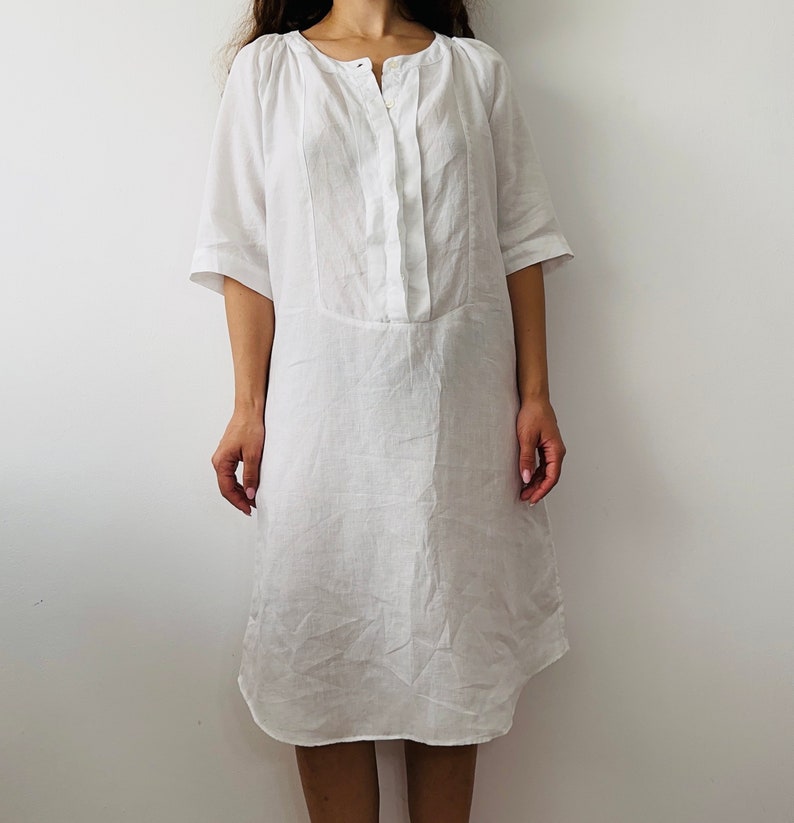 linen white tunic dress, line shirt dress image 4