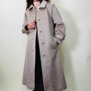Abrigo de lana vintage – abrigo largo oversize – abrigo minimalista color topo (talla M-L)