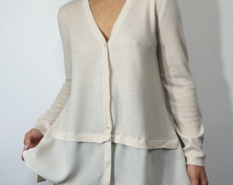 Luisa Cerano extrafijn oversized vest van merinowol / beige wollen trui – maat xs
