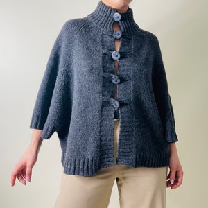 vintage pure wool grey oversized cardigan, wool cape image 4