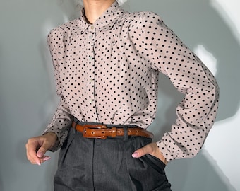 pure silk polka dot blouse/ button up silk shirt
