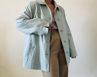 vintage mint green spring coat, minimalist cut