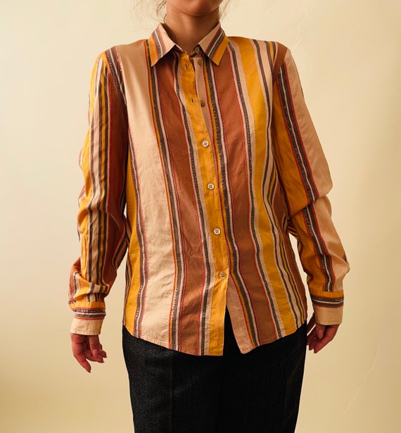 Vintage Etro pure silk striped yellow blouse, but… - image 4