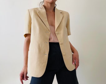 vintage yellow single breasted short sleeved blazer, summer minimalist blazer