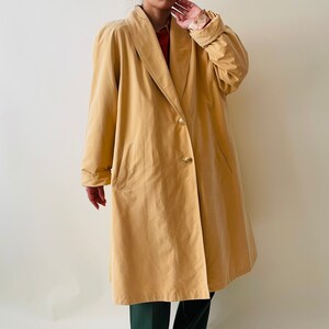 vintage light yellow oversized trench coat, minimalist spring coat image 3