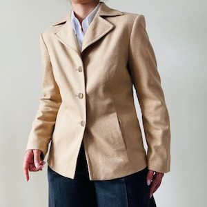 vintage s wool camel blazer, single breasted wool blazer xs-s