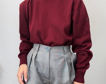 merino wool burgundy sweater/ extrafine wool crew neck jumper