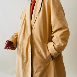 vintage light yellow oversized trench coat, minimalist spring coat image 4