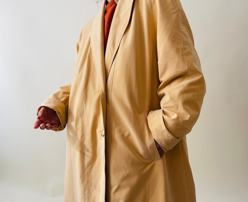 trench-coat surdimensionné jaune clair vintage, manteau de printemps minimaliste image 4