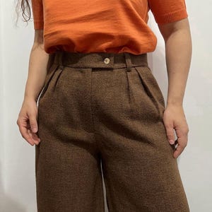 Wijde wollen zakelijke broek – getailleerde broek met hoge taille