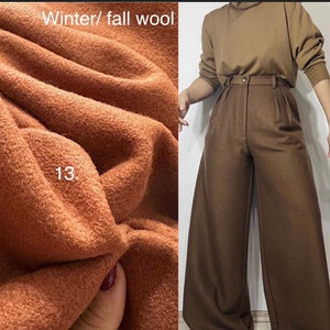 Pantalon taille haute en laine, lin et coton/ Laine, marron, beige crème pantalon large/ pantalon en laine/ pantalon à plis/ pantalon de costume noir image 2