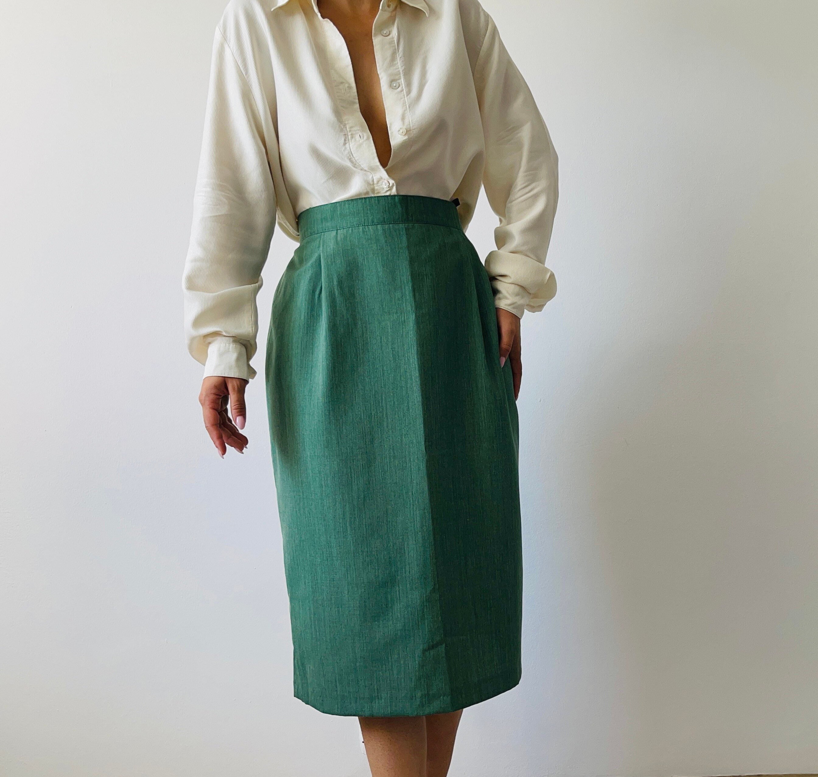Green Minimalist Pleated Wool Skirt 3249 Green Minimalist Pleated Wool Skirt 3249