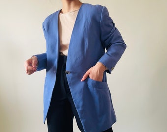 vintage lila blazer van 100% fijne wol, minimalistische snit