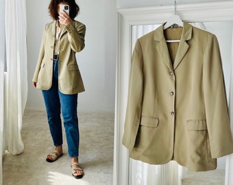 vintage fine wool beige blazer, single breasted blazer, minimalist cut