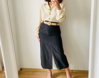 vintage dark grey wool pencil skirt