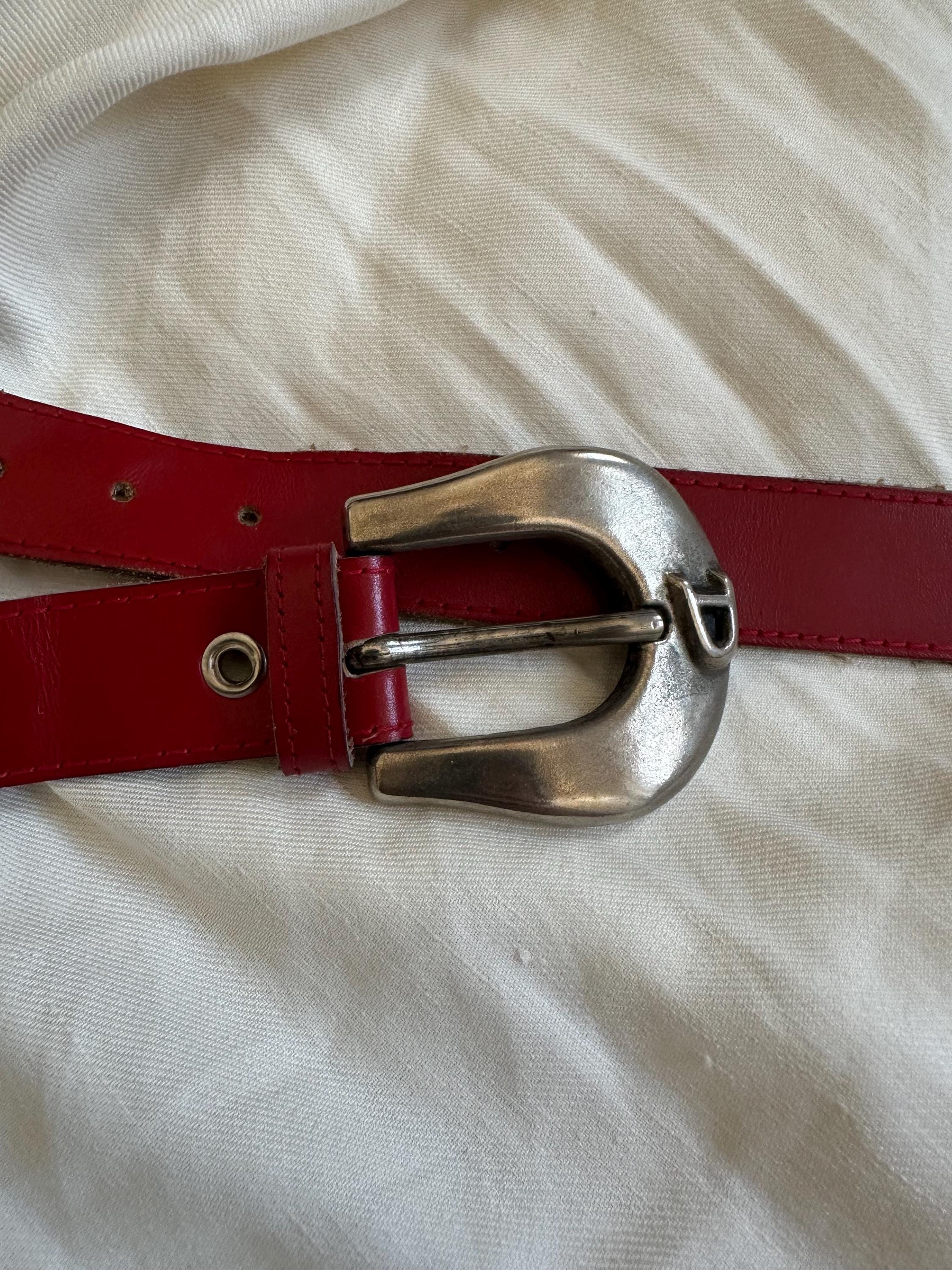 Vintage Red Leather Belt Silver Western Hook Buckle Wide 32” Waist Belt Red Vintage Western Belt - Etsy main image 2