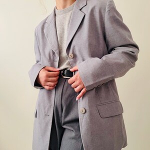 Vintage grey fine wool single-breasted blazer – minimalist structured jacket – 100% wool – size M