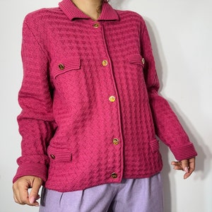 Vintage pink wool textured jacket with gold buttons, size M relaxed