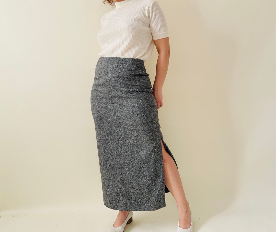 Vintage Wool Mix Grey Maxi Pencil Skirt With Lateral Cut - Etsy