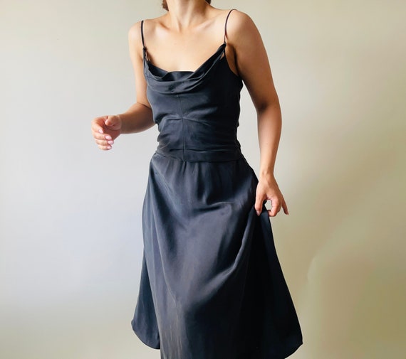 Vintage Black Slip Dress Silk Minimalist Ruffle Bie Dress - Etsy