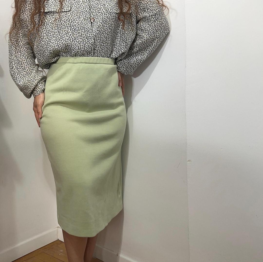 MILA SCHÖN Green Wool Blend Pencil Skirt