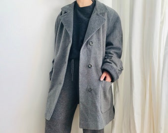 vintage wool oversized grey coat, minimalist coat