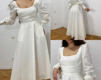 Delilah timeless feminine creamy white dress/ linen cotton or silk midi dress/ minimalist wedding dress