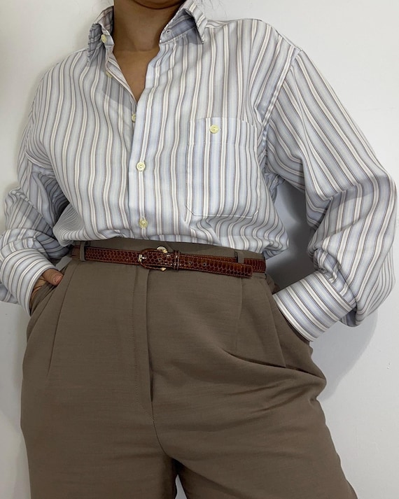 Vintage Eton Striped Cotton Shirt M-L, Luxury Menswear Button Up