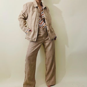 vintage linen pants set linen wide leg trousers, linen jacket image 4