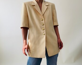 vintage short sleeved yellow blazer, single breasted minimalist blazer