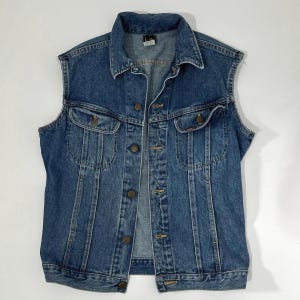 Vintage Lee Denim Vest Blue Jean Vest 90s Sleeveless Jacket Size