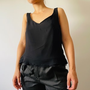 vintage silk black top, silk sleeveless blouse