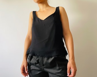 Vintage Seide Schwarz Top, Seide ärmellose Bluse