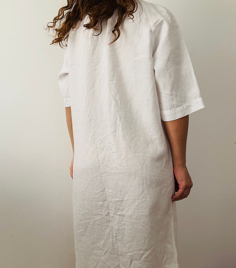 linen white tunic dress, line shirt dress image 5