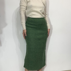 thick wool green pencil skirt/ wool office skirt
