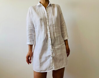 vintage linen white button down blouse, linen white shirt