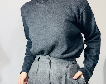 pure merino wool grey turtleneck/ extrafine wool dark grey sweater