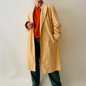 vintage light yellow oversized trench coat, minimalist spring coat image 2