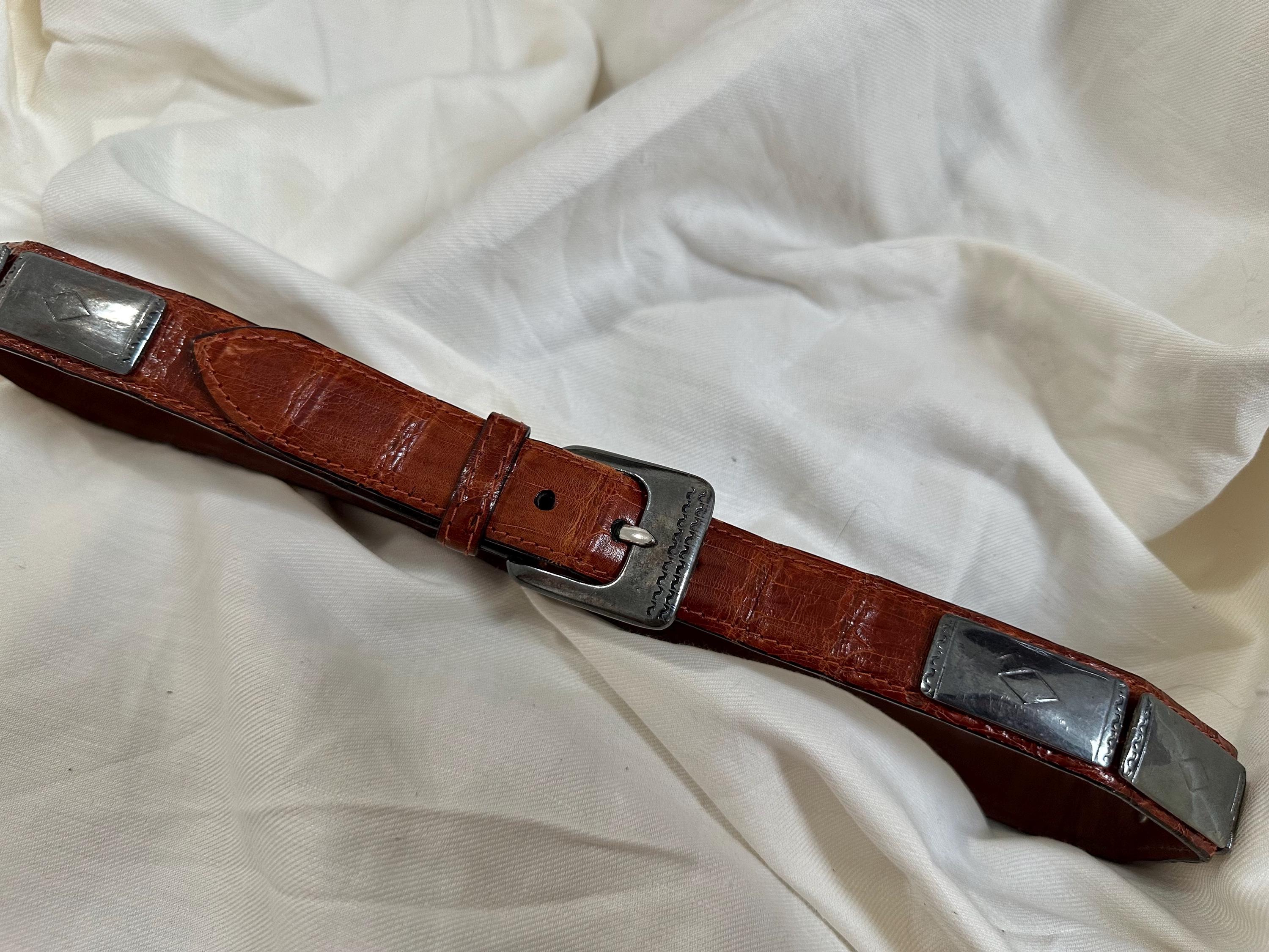 Statement Leather Chain Belt Brown Croc Embossed Silver Hardware Women\'s Medium ANDERSON main image 3